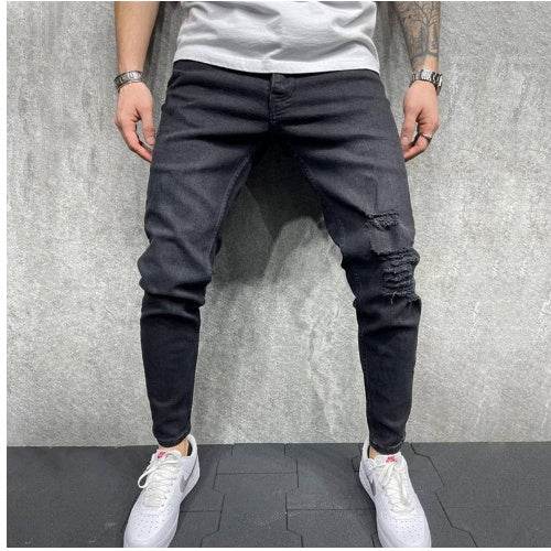 Fashion Light Blue Ripped Slim Fit Jeans - Mubimart