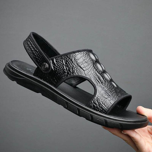 Men's Beach Shoes Leather Outdoor Sandals Pattern European Fashion Sandals - Mubimart