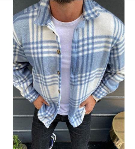 Men's Long Sleeve Plaid Shirt Jacket - Mubimart