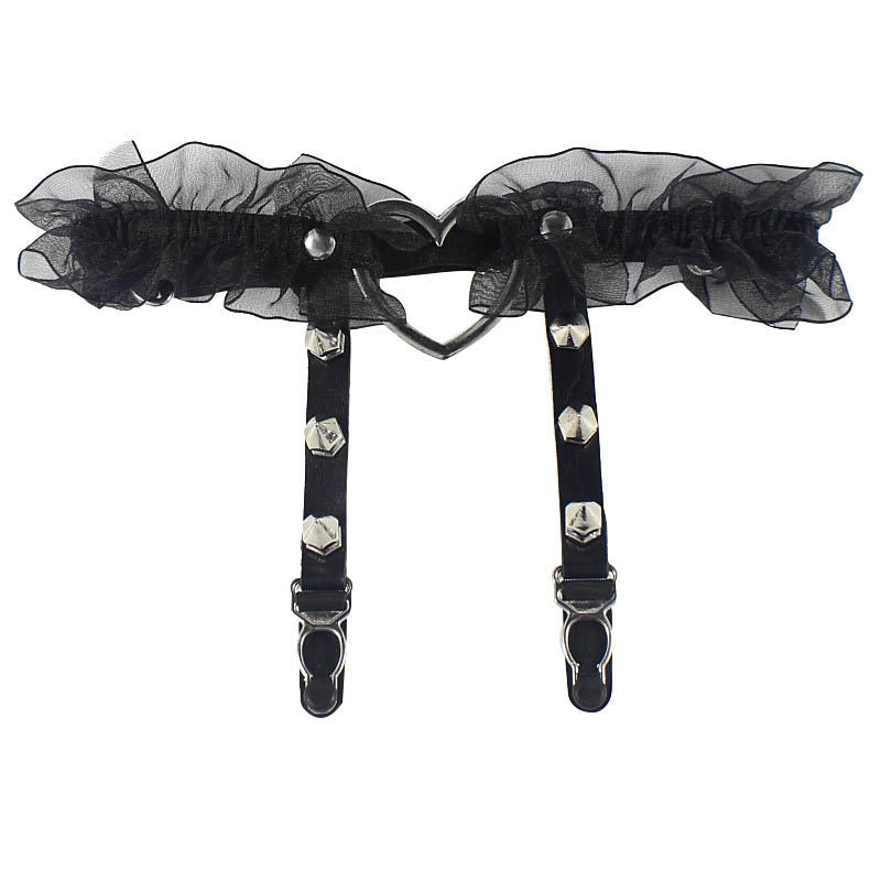 Leather Hand-studded Leg Loop Garter Belt - Mubimart -  