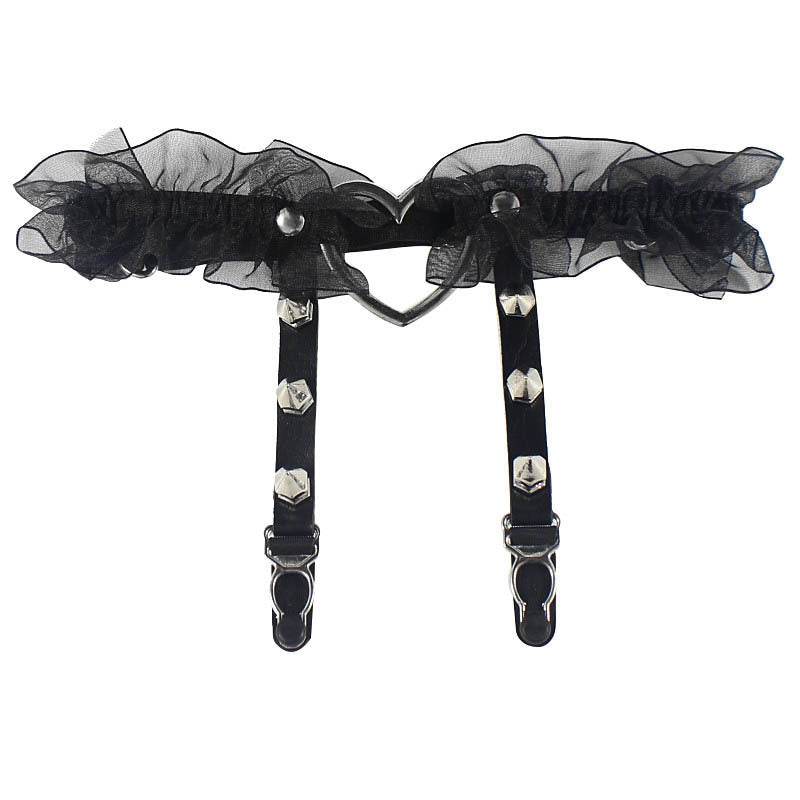 Leather Hand-studded Leg Loop Garter Belt - Mubimart