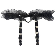 Leather Hand-studded Leg Loop Garter Belt - Mubimart -  