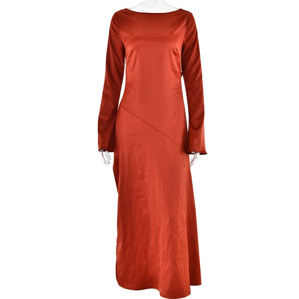 Trendy Long-sleeve Stitching Satin Formal Dress - Mubimart