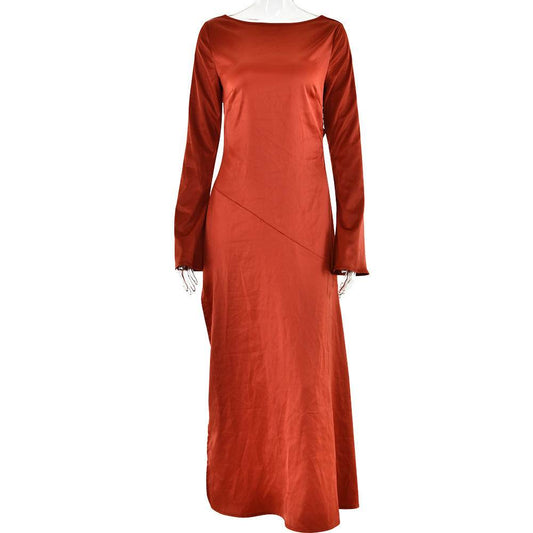 Trendy Long-sleeve Stitching Satin Formal Dress - Mubimart