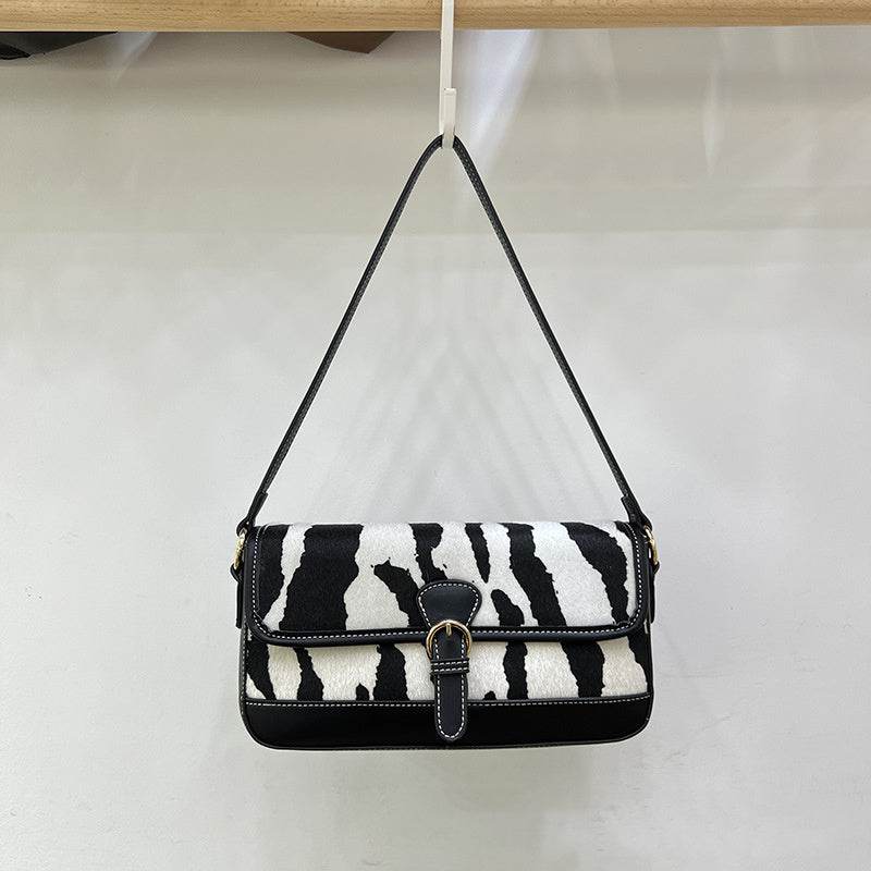 Women's Fashion Personality Splicing Zebra Pattern Satchel - Mubimart