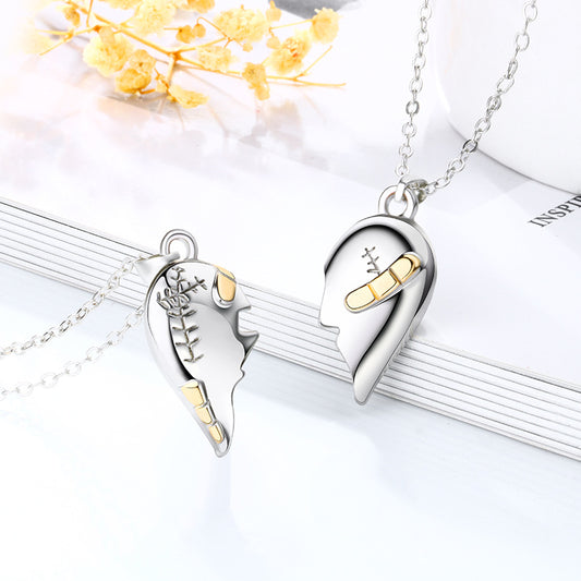 New Couple Heartbreak Time Stitching Love Magnet Necklace