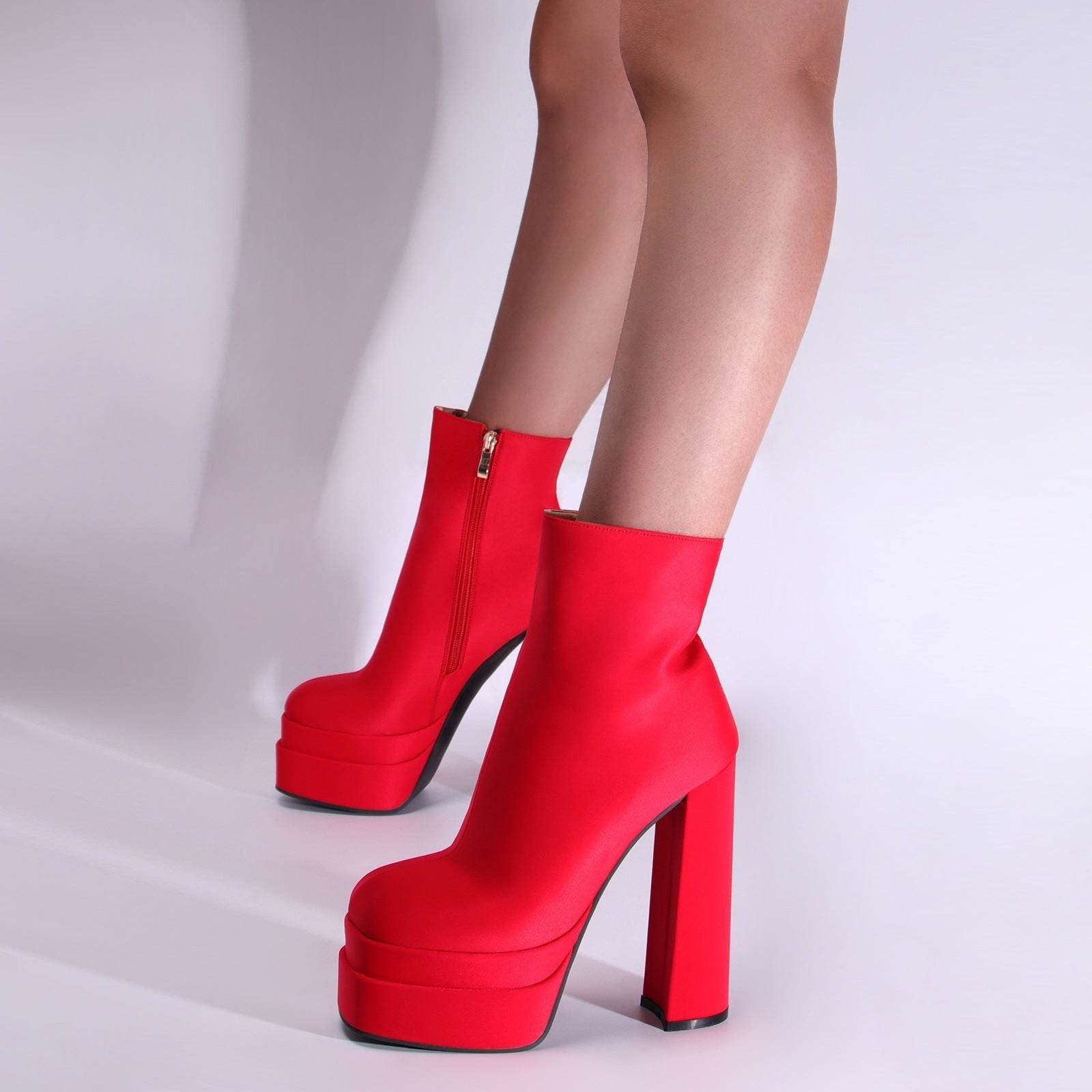 Ladies Ankle Boots Square Toe Double Layer Platform - Mubimart