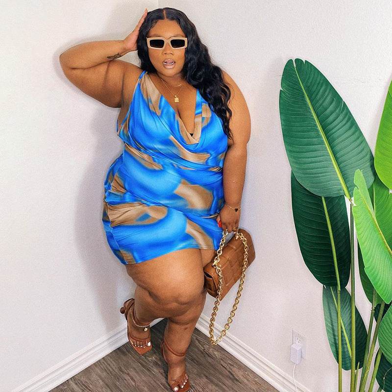 Summer Casual Printed Loose Plus Size Dress - Mubimart