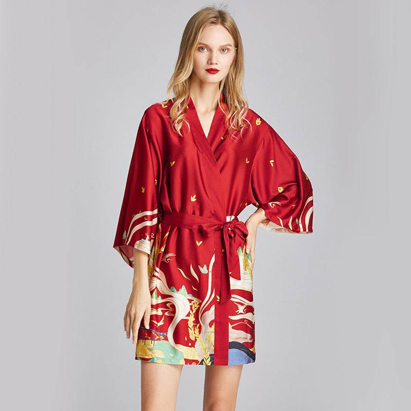 Silk Nightgown Plus Size Printed Loose Homewear - Mubimart