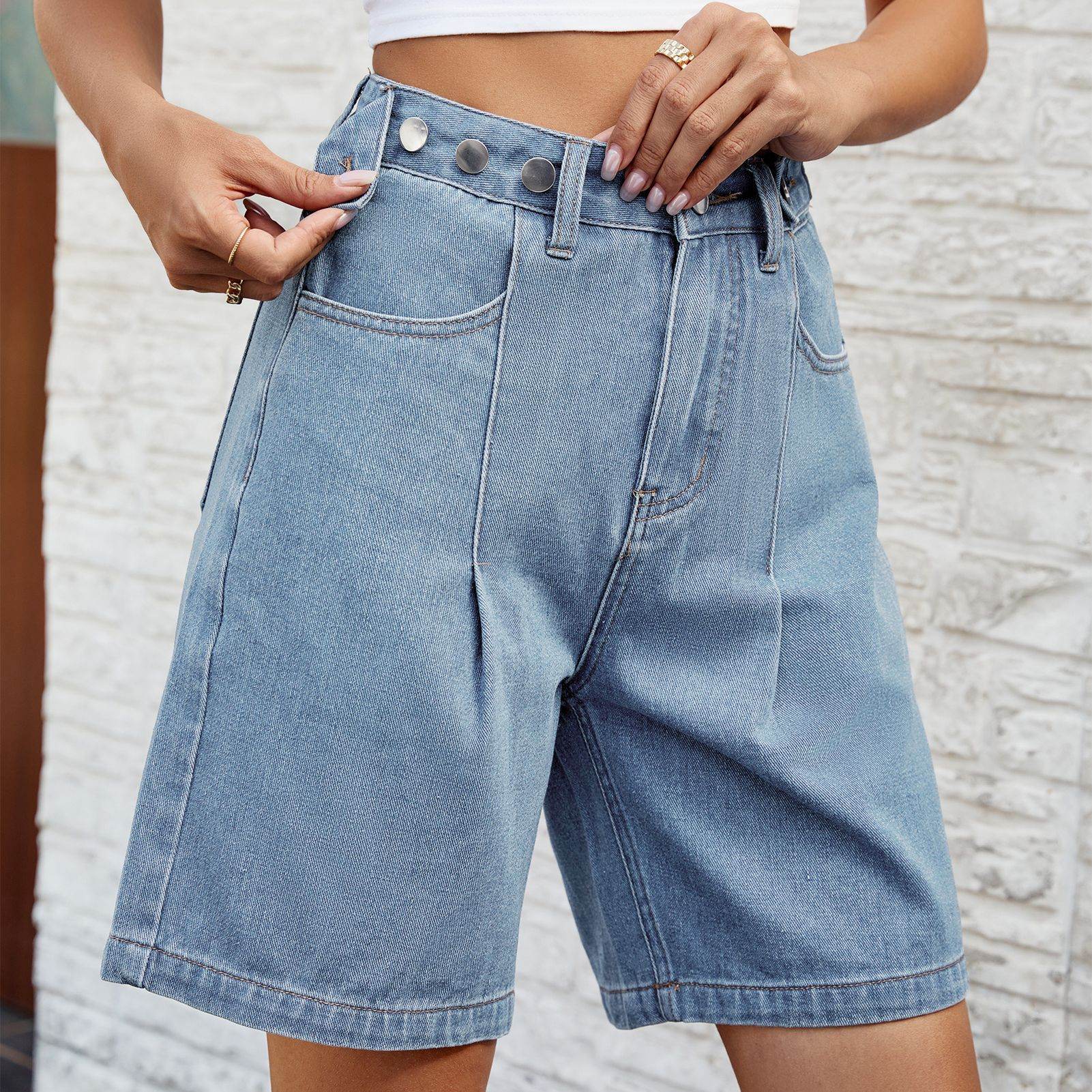 Denim Shorts With Waist Adjustable Design Fashion Summer Pants For Women - Mubimart