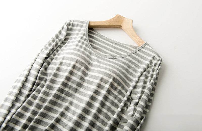 Long-sleeve Bra-t Cup All-in-one T-shirt Loungewear - Mubimart