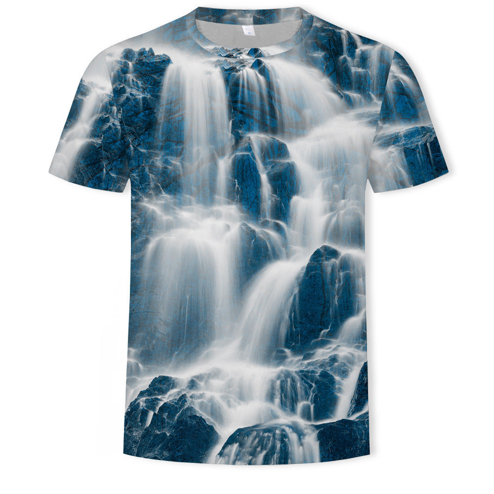 Mens Fashion Casual Digital Print Crew Neck T-shirt