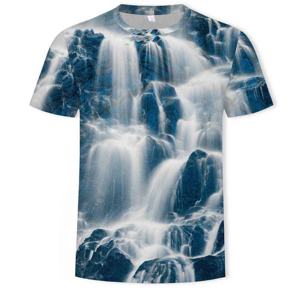 Mens Fashion Casual Digital Print Crew Neck T-shirt - Mubimart