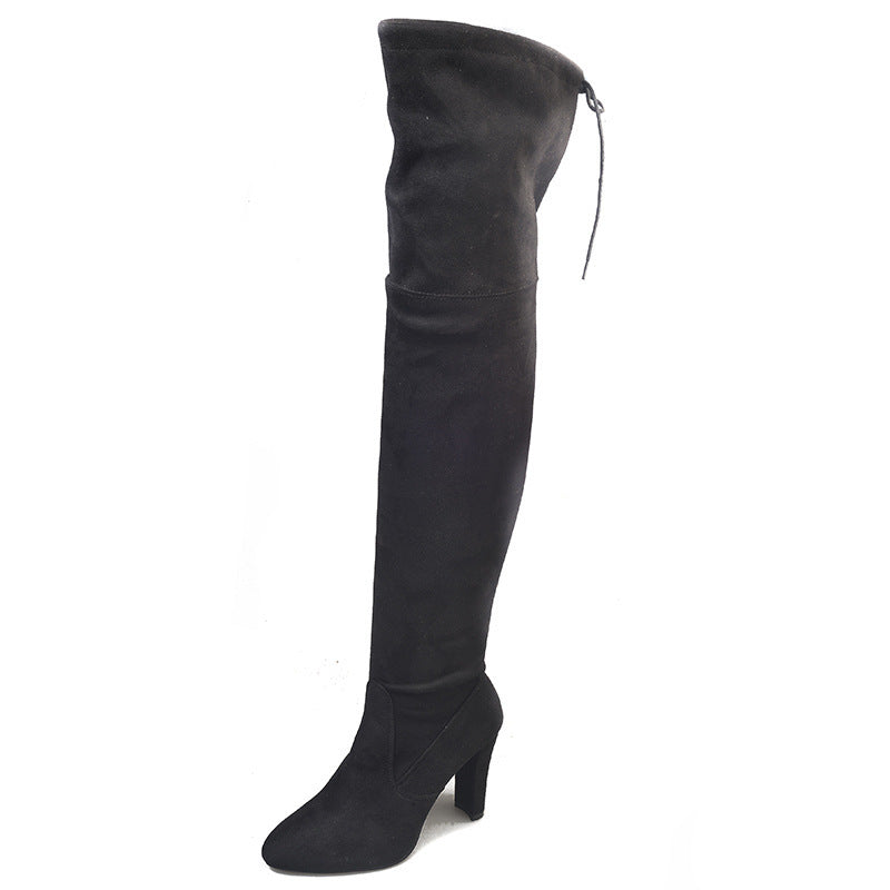 Pointed Toe Chunky Heel Over-the-knee Boots Springy Thigh Boot Women