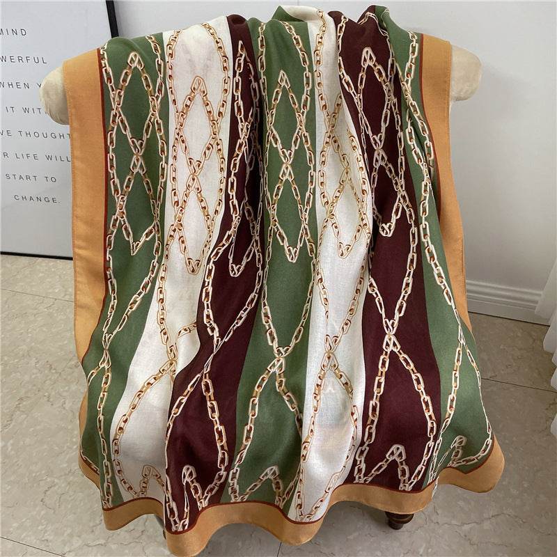 Striped Chain Scarf Autumn And Winter Long Large Size Simple Color Matching Shawl - Mubimart