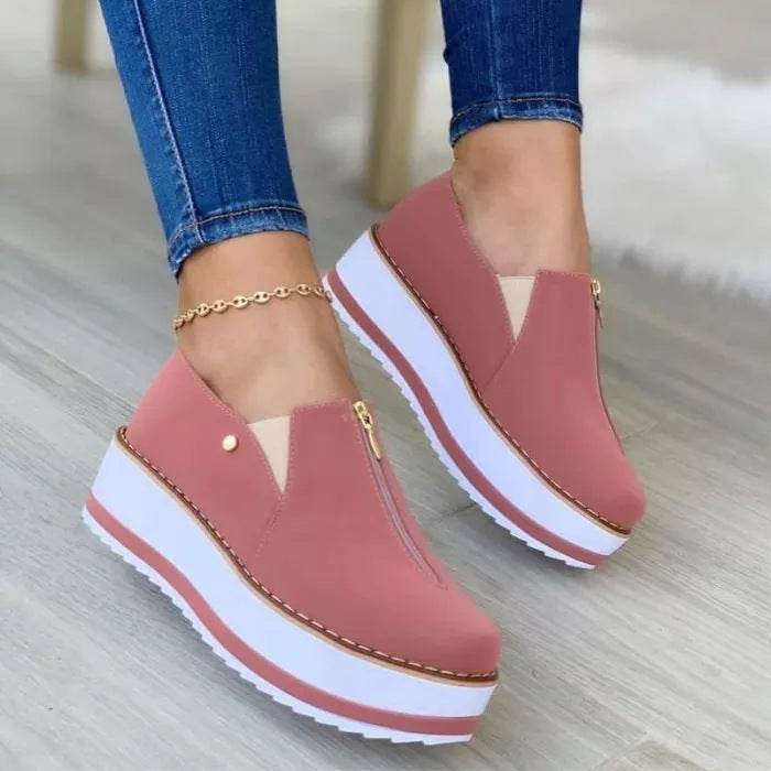 Zipper Flat Shoes Slip On Platform Loafers Women - Mubimart