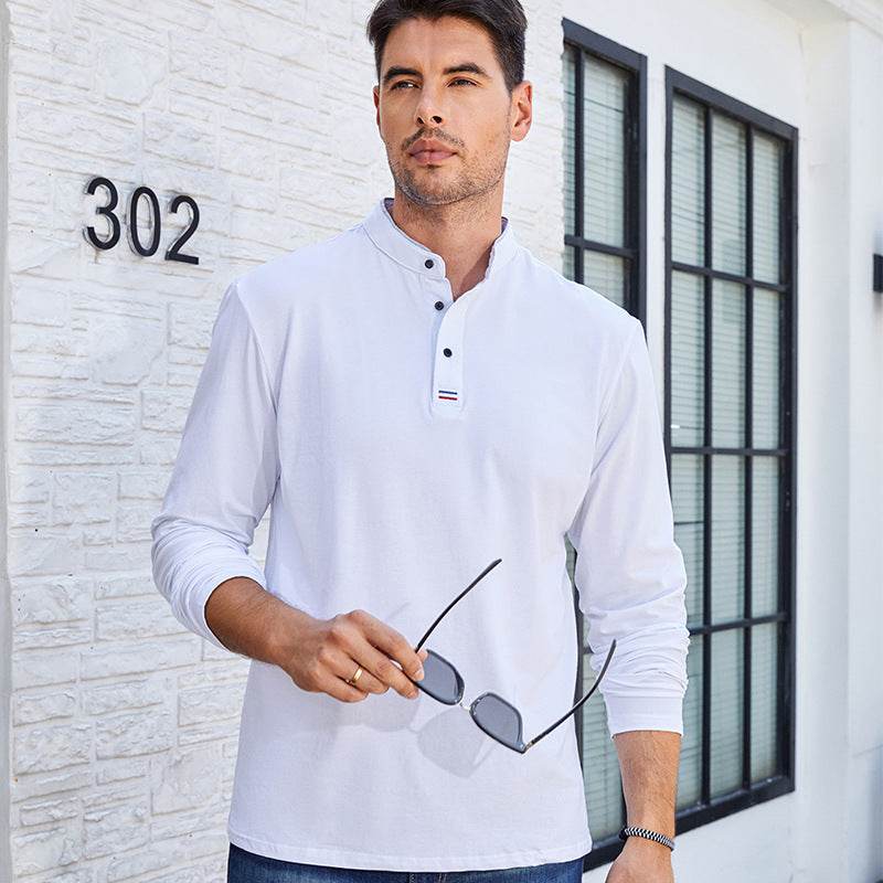 Men's Clothing Men's Long Sleeve Stand Collar Polo Shirt Polo Shirt - Mubimart
