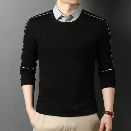 Shirt Collar Fake Two Piece Mens Long Sleeve Jacket - Mubimart