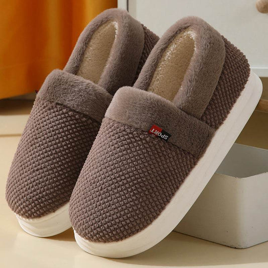 Men's Cotton Shoes With Heel Winter Warm Thick Sole Plush Slippers Women Indoor Garden Outerwear Plus Velvet Slipper For Couple - Mubimart