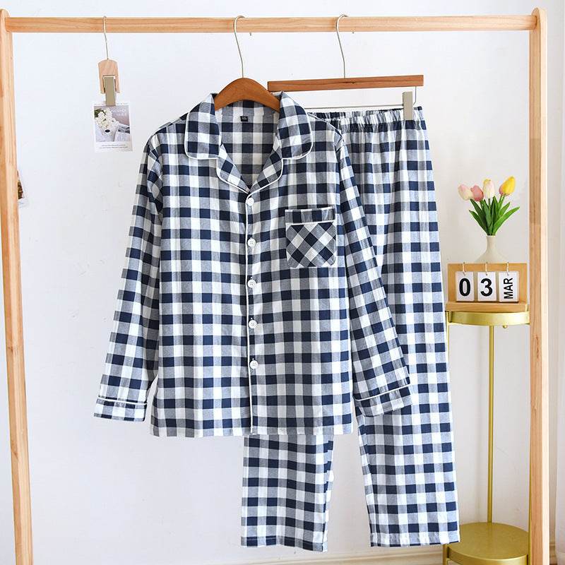 Couple's Cotton Long-sleeved Pajamas Spring And Autumn Large Size Thin Loungewear Suit - Mubimart