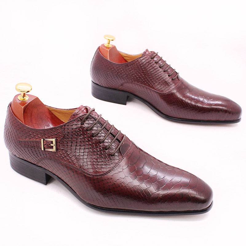 Men's Leather Snake Print Leather Shoes Business Dress Shoes - Mubimart