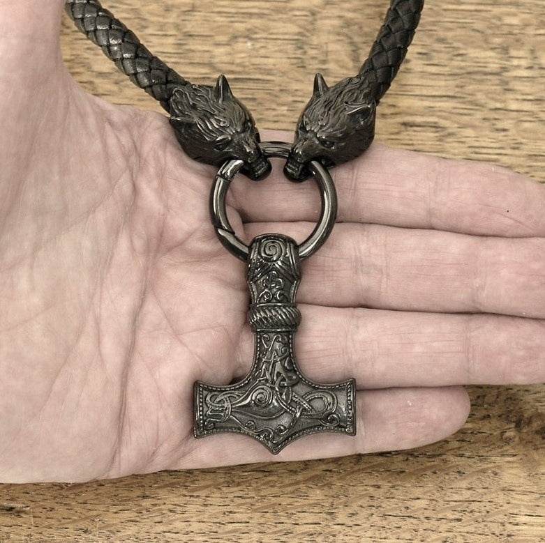 Mens Fashion Leather Necklace Compiled With Hammer Shape Pendant - Mubimart