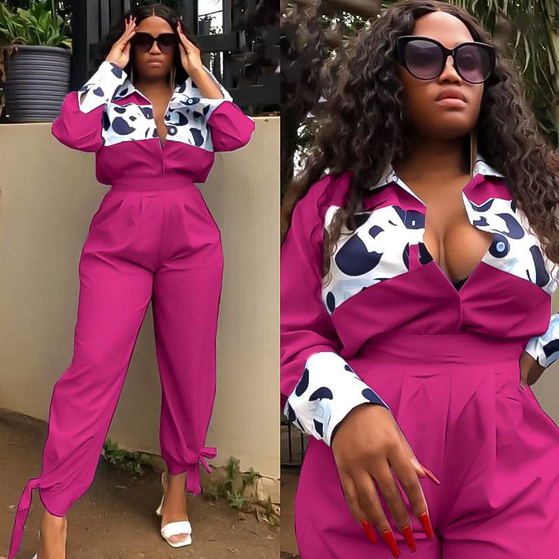African Plus Size Women's Printed Casual Jumpsuit - Mubimart
