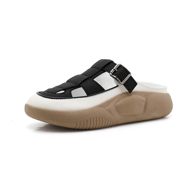 Thick-soled Closed-toe Slippers Summer Outdoor Garden Hollow Buckle Slide Sandals Casual Beach Shoes - Mubimart