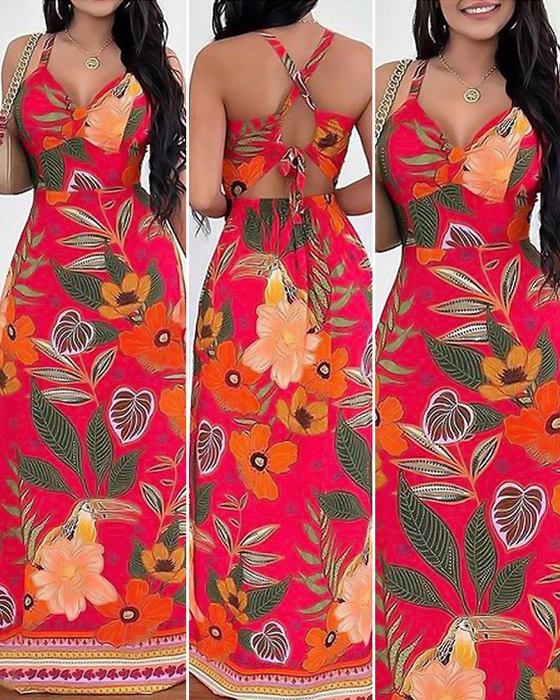 Women's Simple Camisole Printed Dress - Mubimart