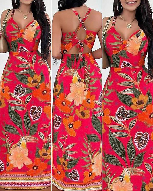 Women's Simple Camisole Printed Dress - Mubimart