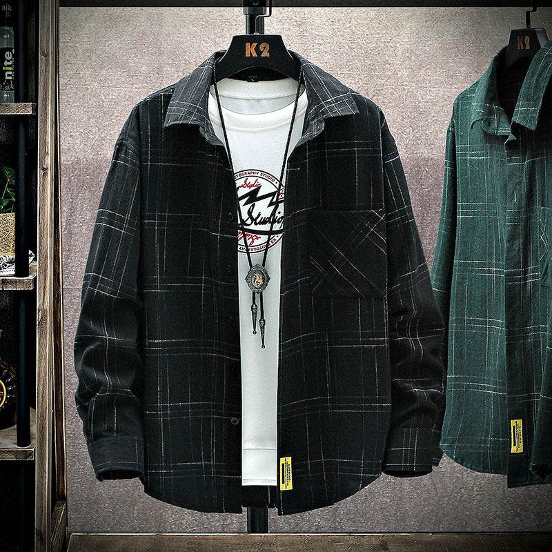 New Men's Long Sleeve Shirt Striped Shirt Plaid Jacket - Mubimart