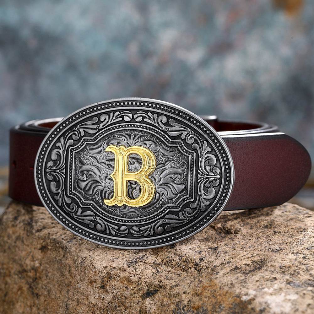 Men's And Women's Floral Letter Buckle Belts - Mubimart