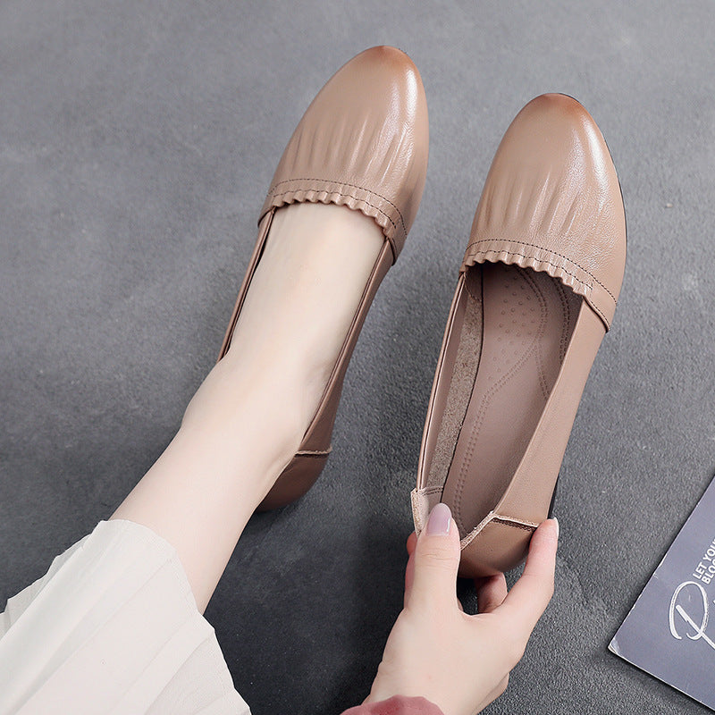 Women's First Layer Cowhide Flat Shoes Fashion Office Lady Shoes Women Flats Genuine Leather Loafers Footwear