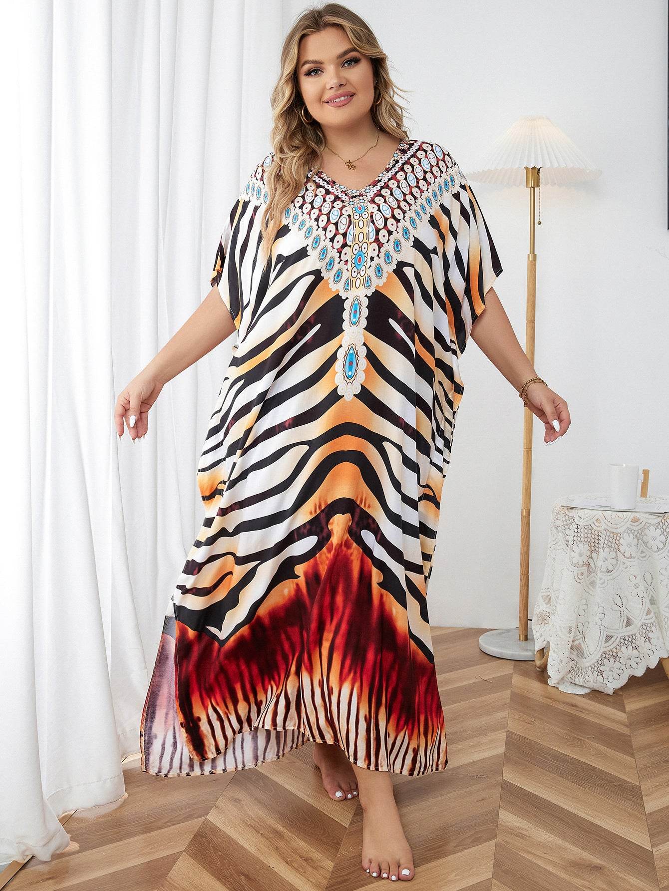 Loose Plus Size Vacation Robe Bikini Cover - Mubimart