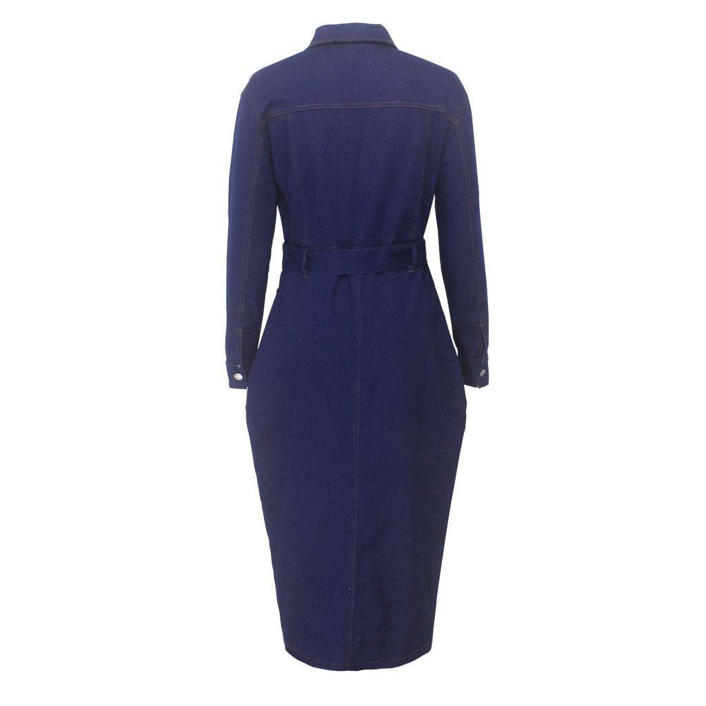 Dress Fashion Plus Size Denim Dress Women Casual, Long Sleeves - Mubimart