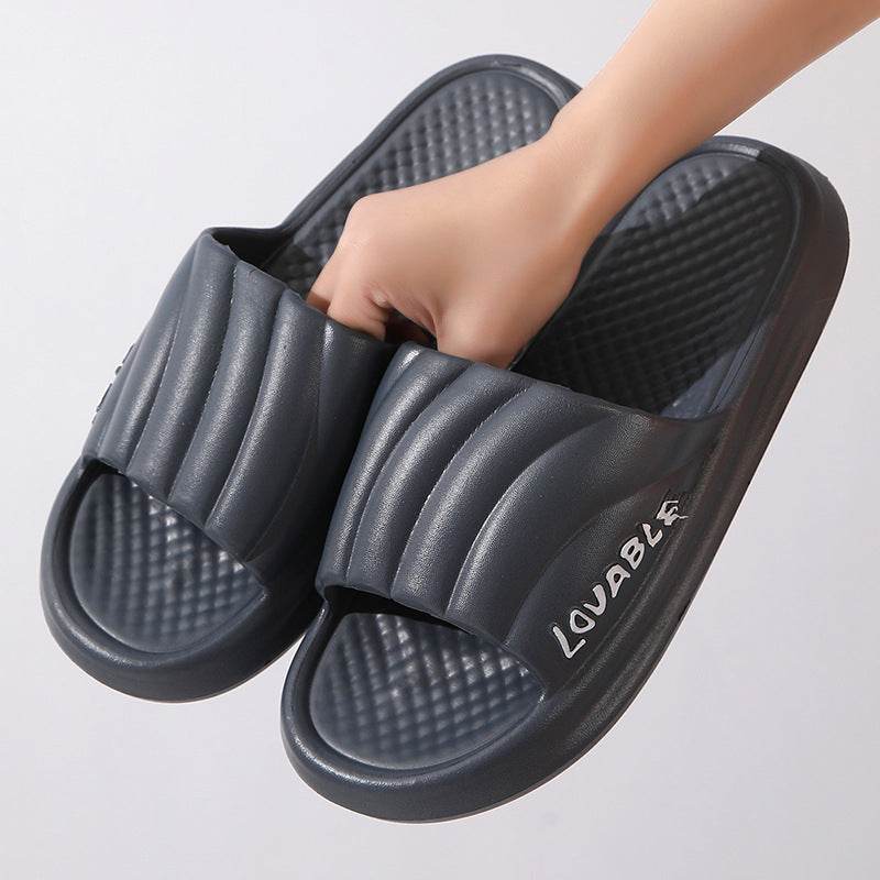 Summer Stripe Letter Design Home Slippers Thick Sole Non-slip Floor Bathroom Slipper For Women Men House Shoes - Mubimart