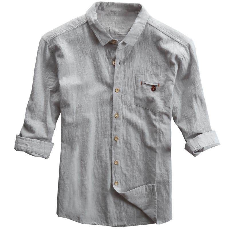 Summer Men's Linen Cotton And Linen Shirt - Mubimart