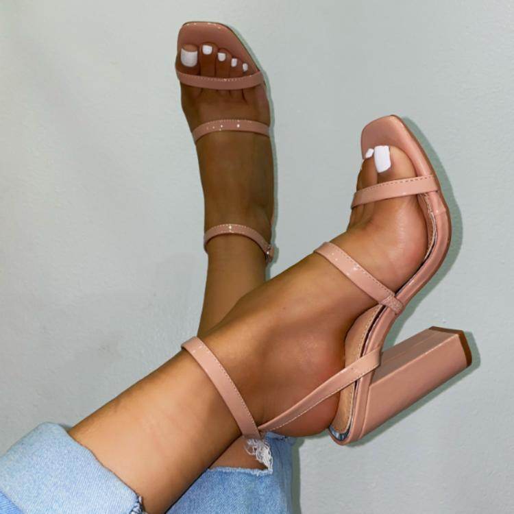 Block Heel Buckle Square Toe Pumps - Mubimart