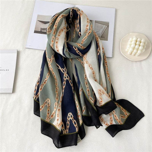 Striped Chain Scarf Autumn And Winter Long Large Size Simple Color Matching Shawl - Mubimart
