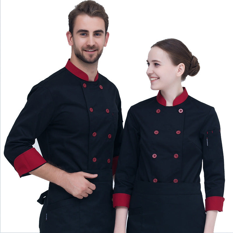 Pure White Double Breasted Chef's Work Clothes Long Sleeved Clothes - Mubimart -  