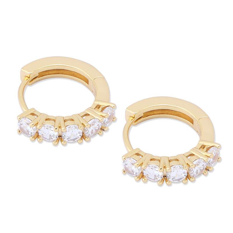 Single Row Zircon Hip Hop Men And Women Couple Hinge Ring Earrings - Mubimart