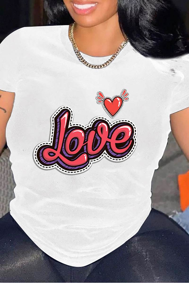 Women's Printed Street Style Short Sleeve Workout T-shirt Top - Mubimart