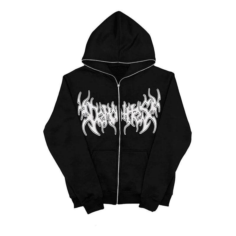 Personality Printed Full-zip Cardigan Hooded Sweater Loose Casual Jacket - Mubimart