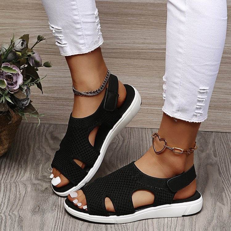 Ladies Sandals Large Size Breathable Stretch Fly Woven Comfort - Mubimart
