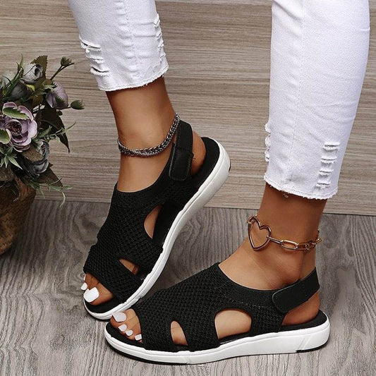 Ladies Sandals Large Size Breathable Stretch Fly Woven Comfort - Mubimart