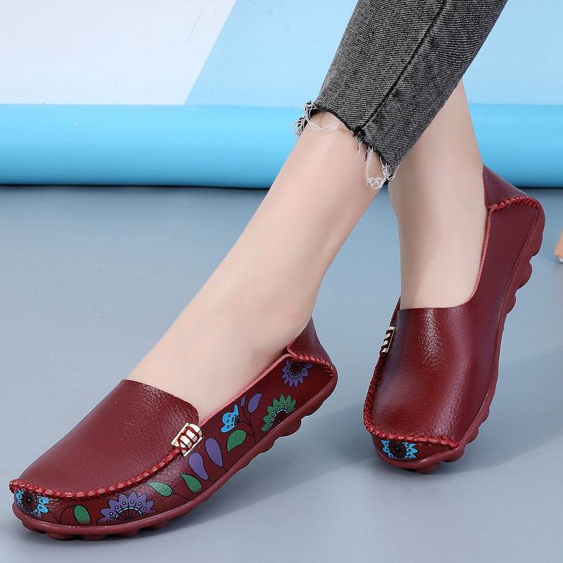 Flowers Loafers Women Flat Shoes With Sewing Thread Soft Shoes - Mubimart