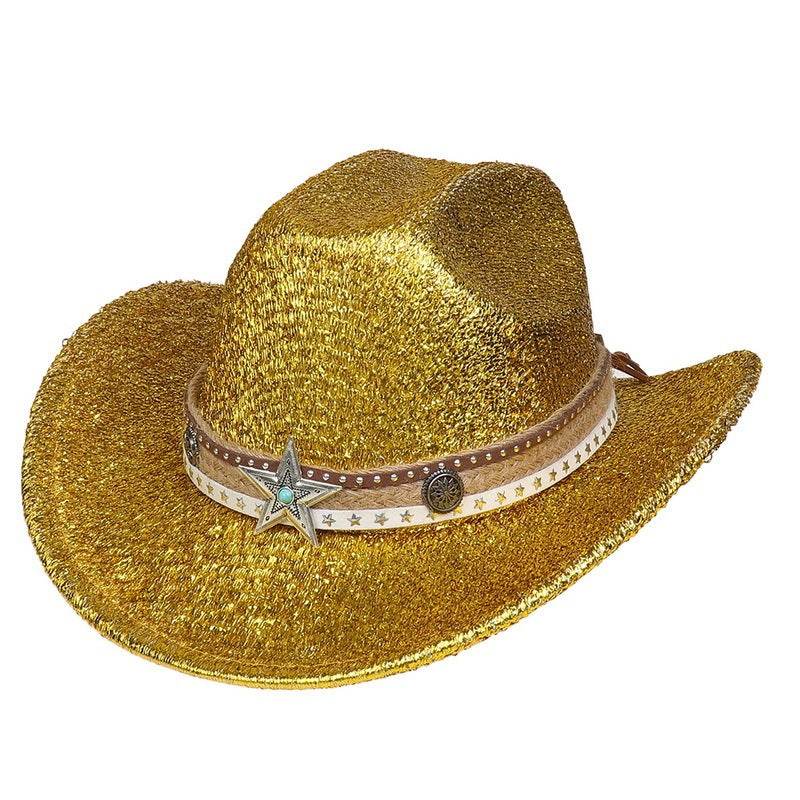 Festival Party Gathering Silver Western Denim Fedora Hat Felt - Mubimart