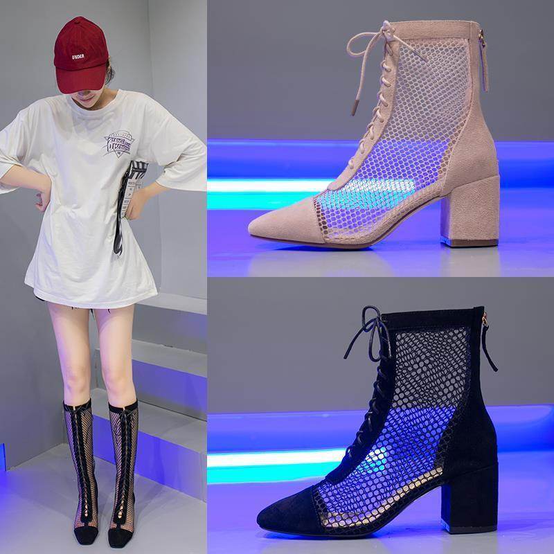 Summer Long Sandal Boots Women's Chunky Heel - Mubimart