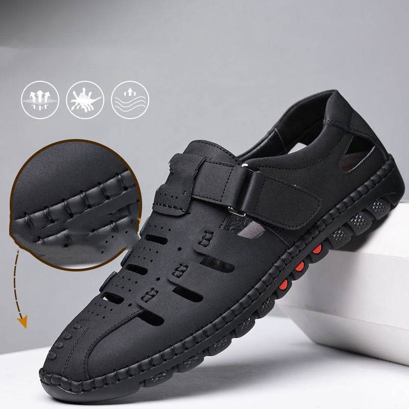 Mens Fashion Casual Leather Hollow Out Breathable Casual Shoes - Mubimart
