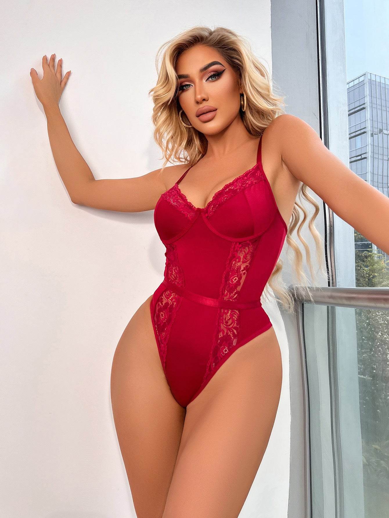 Lace Sheer Open Back Bodysuit Women - Mubimart